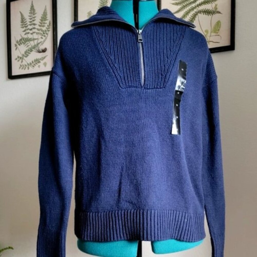 Banana Republic Med weight black 1/4 zip sweater women's M cotton/nylon/wool